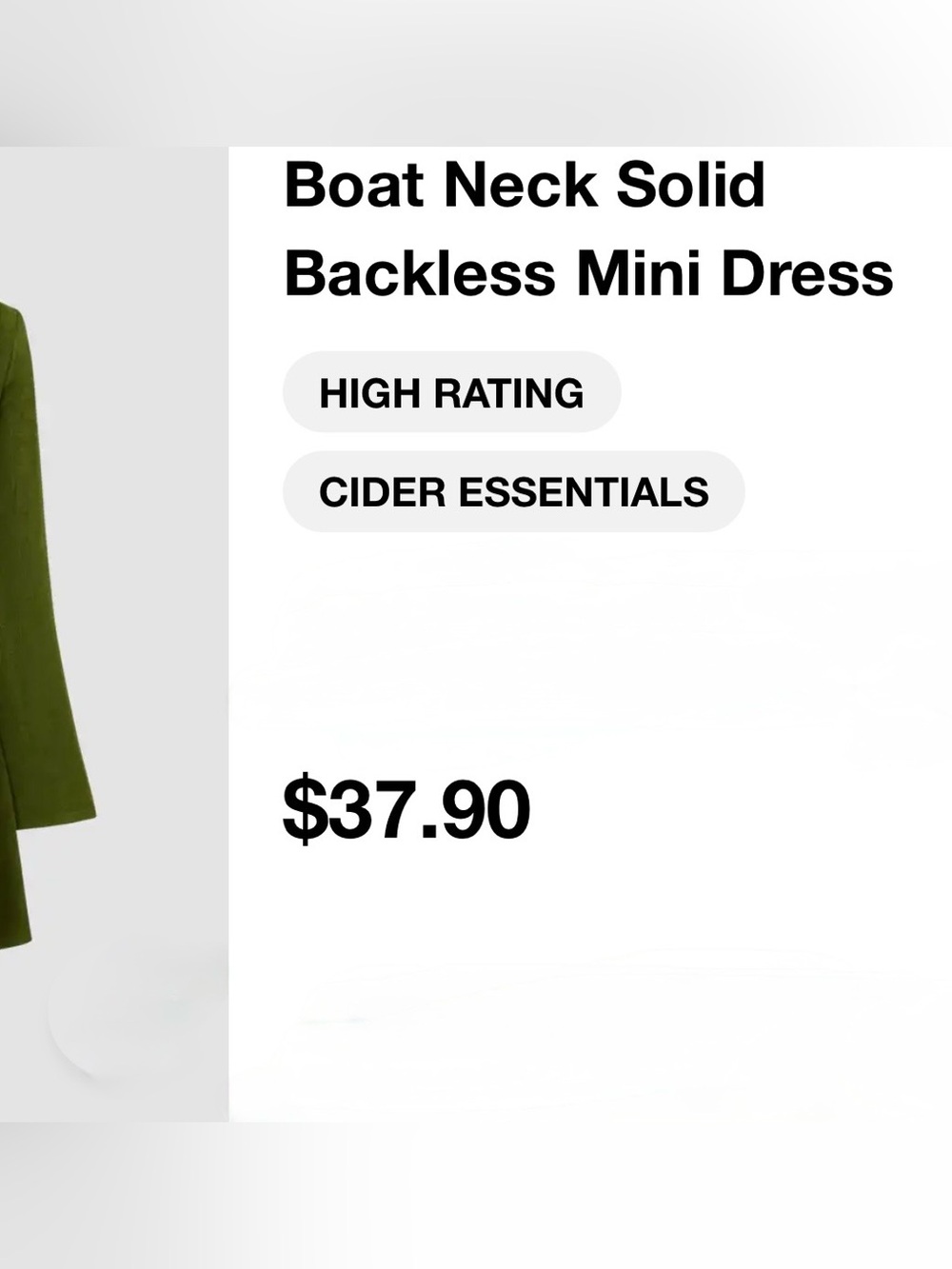 NWT Cider Olive Green Backless Lined Mini Dress With Long Bell Sleeves Size XS - Picture 12 of 15